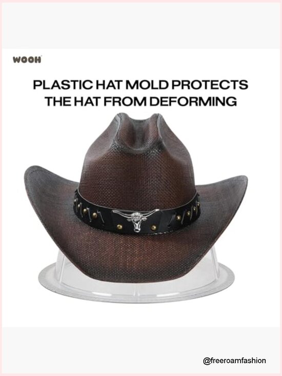 Straw Cowboy Hat with Wide Brim, Sun Protection, Adjustable Fit for Rodeo or